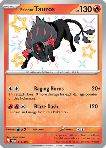 Paldean Tauros #111 from Paldean Fates - Shiny Rare - Illustrated by Hitoshi Ariga