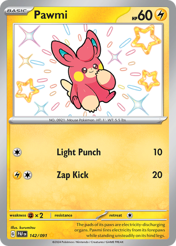 Pawmi #142 from Paldean Fates - Shiny Rare - Illustrated by kurumitsu