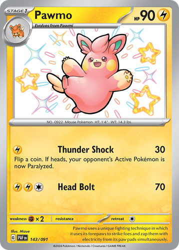 Pawmo #143 from Paldean Fates - Shiny Rare - Illustrated by Mizue