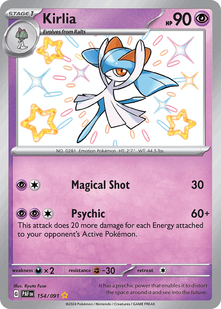 Kirlia #154 from Paldean Fates - Shiny Rare - Illustrated by Ryuta Fuse