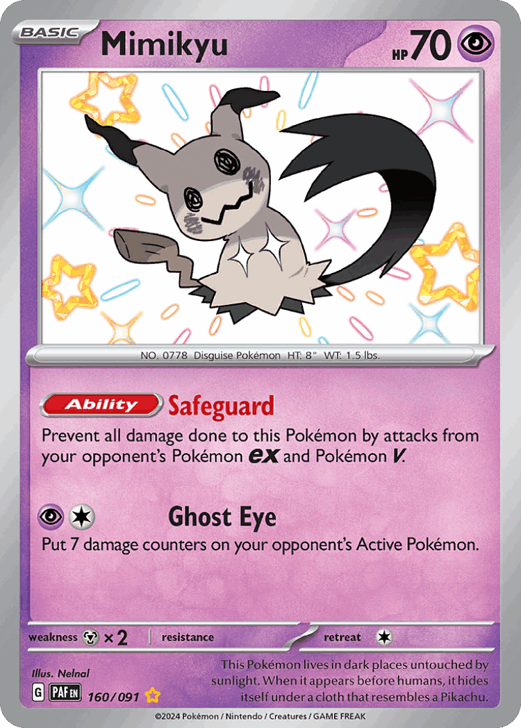 Mimikyu #160 from Paldean Fates - Shiny Rare - Illustrated by Nelnal