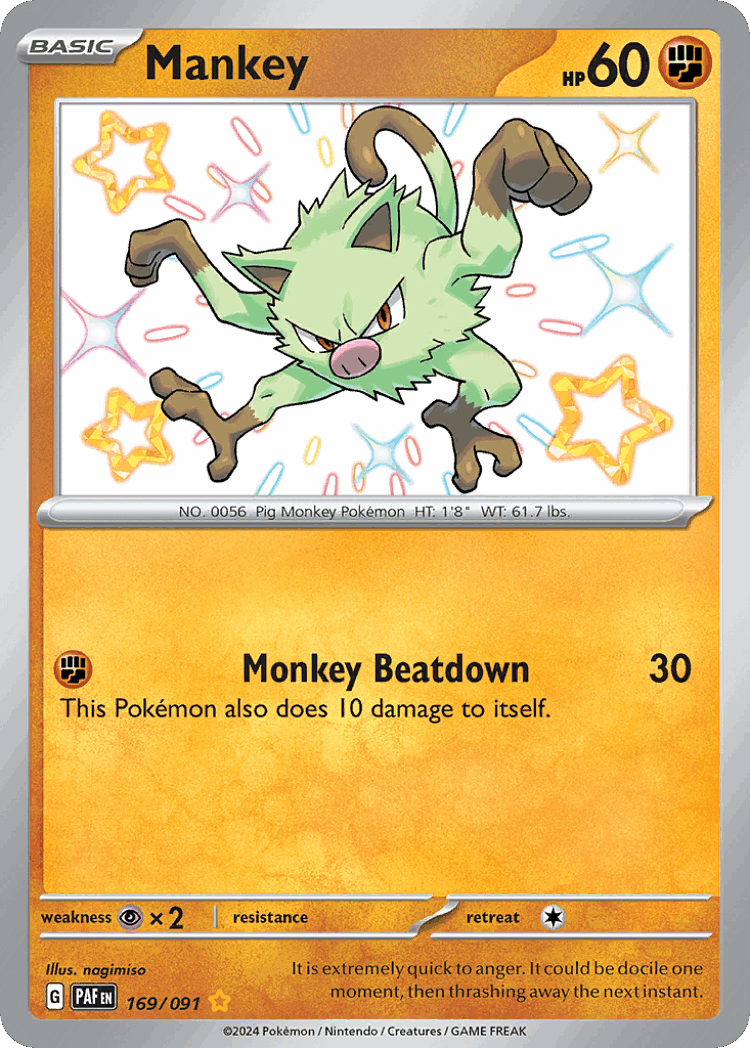 Mankey #169 from Paldean Fates - Shiny Rare - Illustrated by nagimiso