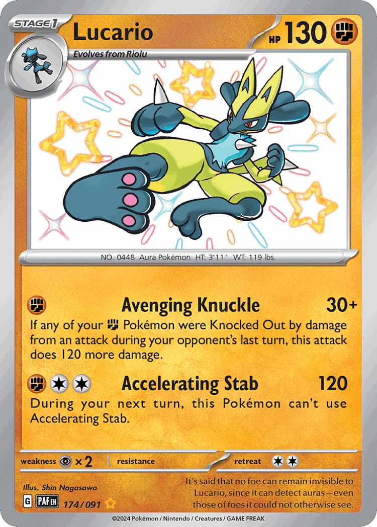 Lucario #174 from Paldean Fates - Shiny Rare - Illustrated by Shin Nagasawa