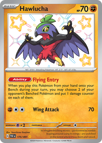 Hawlucha #175 from Paldean Fates - Shiny Rare - Illustrated by Souichirou Gunjima