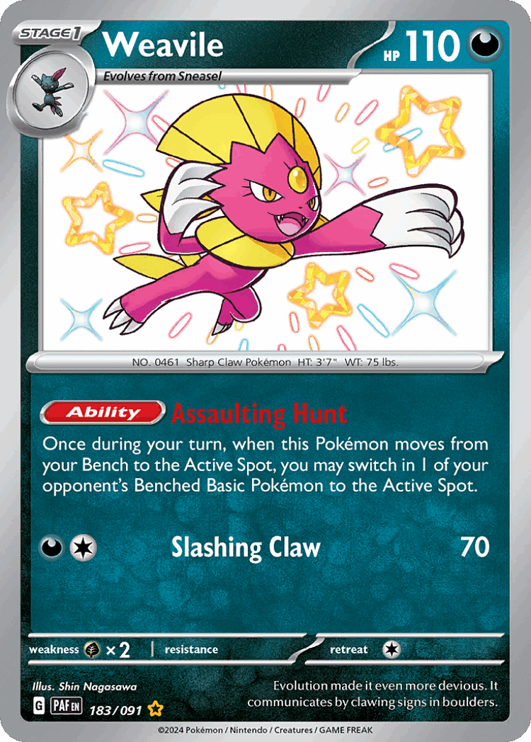 Weavile #183 from Paldean Fates - Shiny Rare - Illustrated by Shin Nagasawa