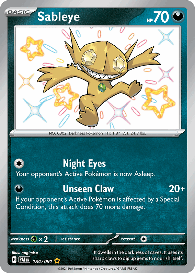 Sableye #184 from Paldean Fates - Shiny Rare - Illustrated by nagimiso