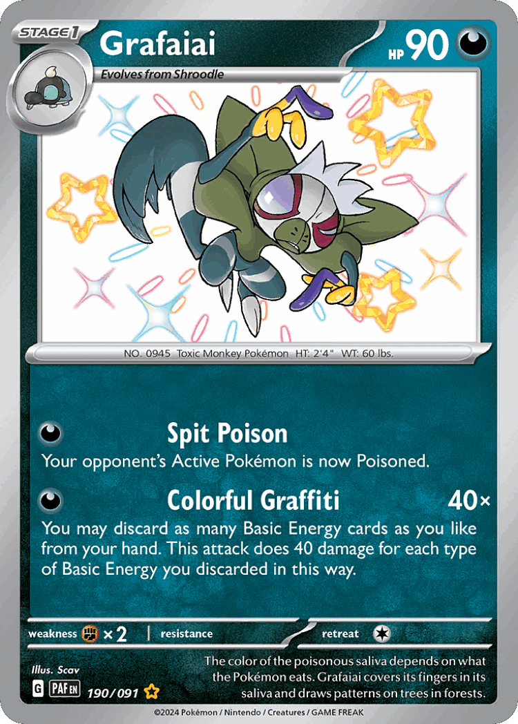 Grafaiai #190 from Paldean Fates - Shiny Rare - Illustrated by Scav