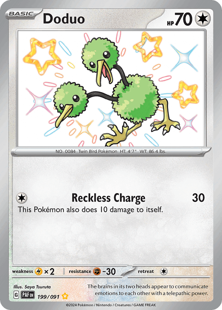 Doduo #199 from Paldean Fates - Shiny Rare - Illustrated by Saya Tsuruta