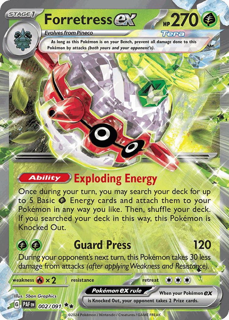 Forretress ex #2 from Paldean Fates - Double Rare - Illustrated by 5ban Graphics