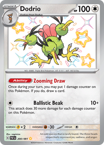 Dodrio #200 from Paldean Fates - Shiny Rare - Illustrated by nagimiso
