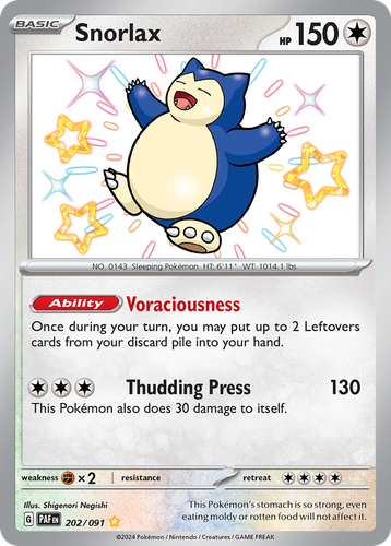 Snorlax #202 from Paldean Fates - Shiny Rare - Illustrated by Shigenori Negishi