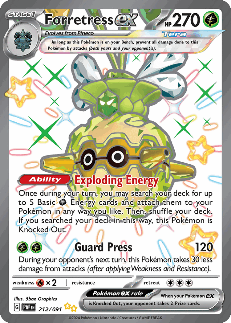 Forretress ex #212 from Paldean Fates - Shiny Ultra Rare - Illustrated by 5ban Graphics