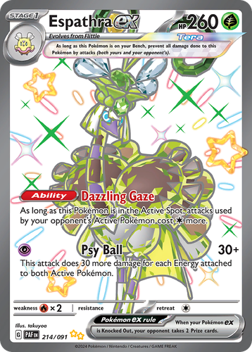 Espathra ex #214 from Paldean Fates - Shiny Ultra Rare - Illustrated by takuyoa