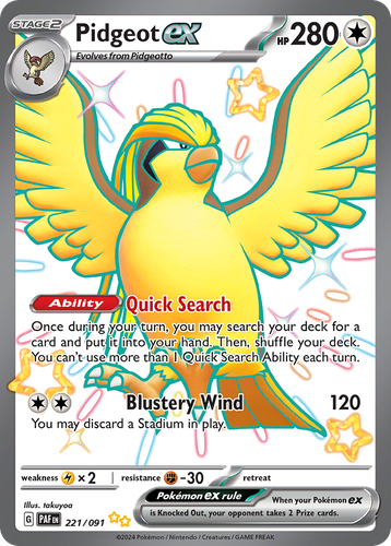 Pidgeot ex #221 from Paldean Fates - Shiny Ultra Rare - Illustrated by takuyoa