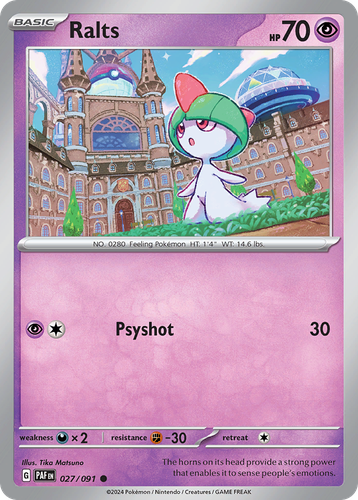 Ralts #27 from Paldean Fates - Common - Illustrated by Tika Matsuno