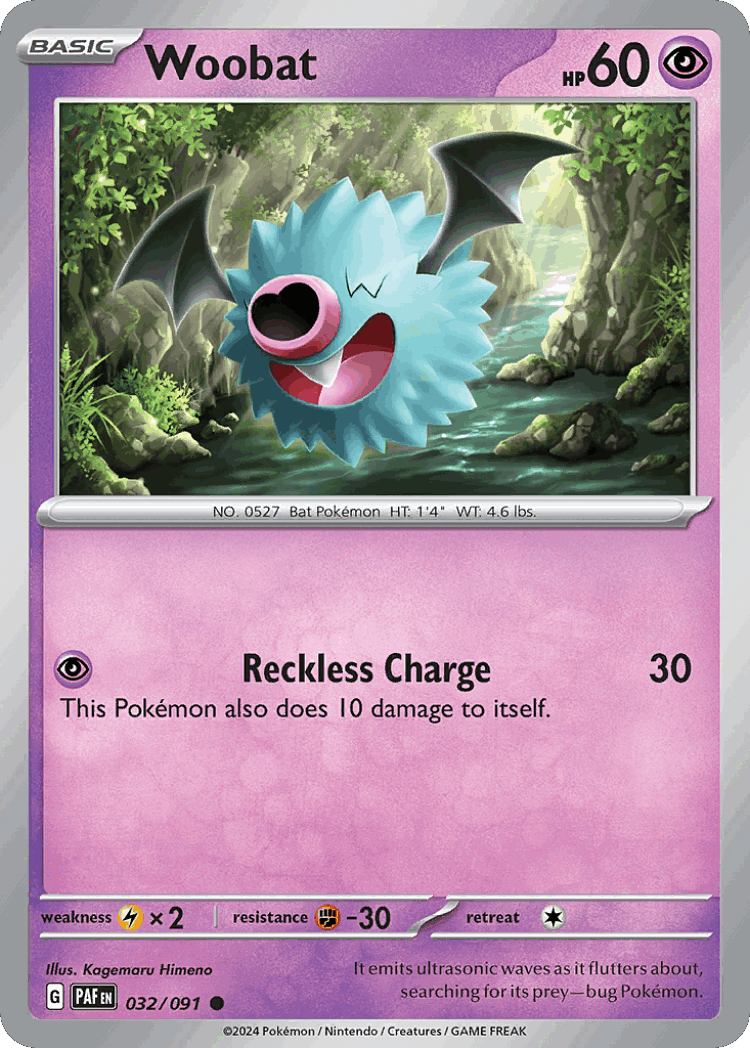 Woobat #32 from Paldean Fates - Common - Illustrated by Kagemaru Himeno