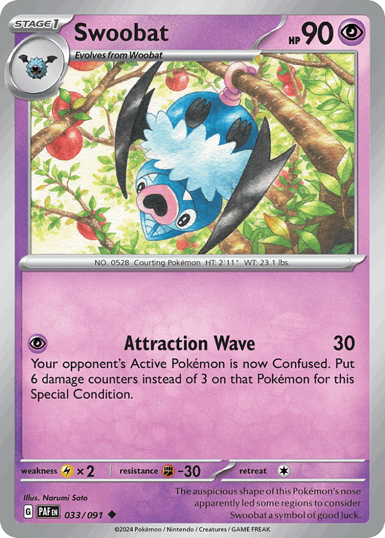 Swoobat #33 from Paldean Fates - Uncommon - Illustrated by Narumi Sato