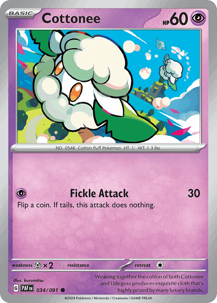 Cottonee #34 from Paldean Fates - Common - Illustrated by kurumitsu