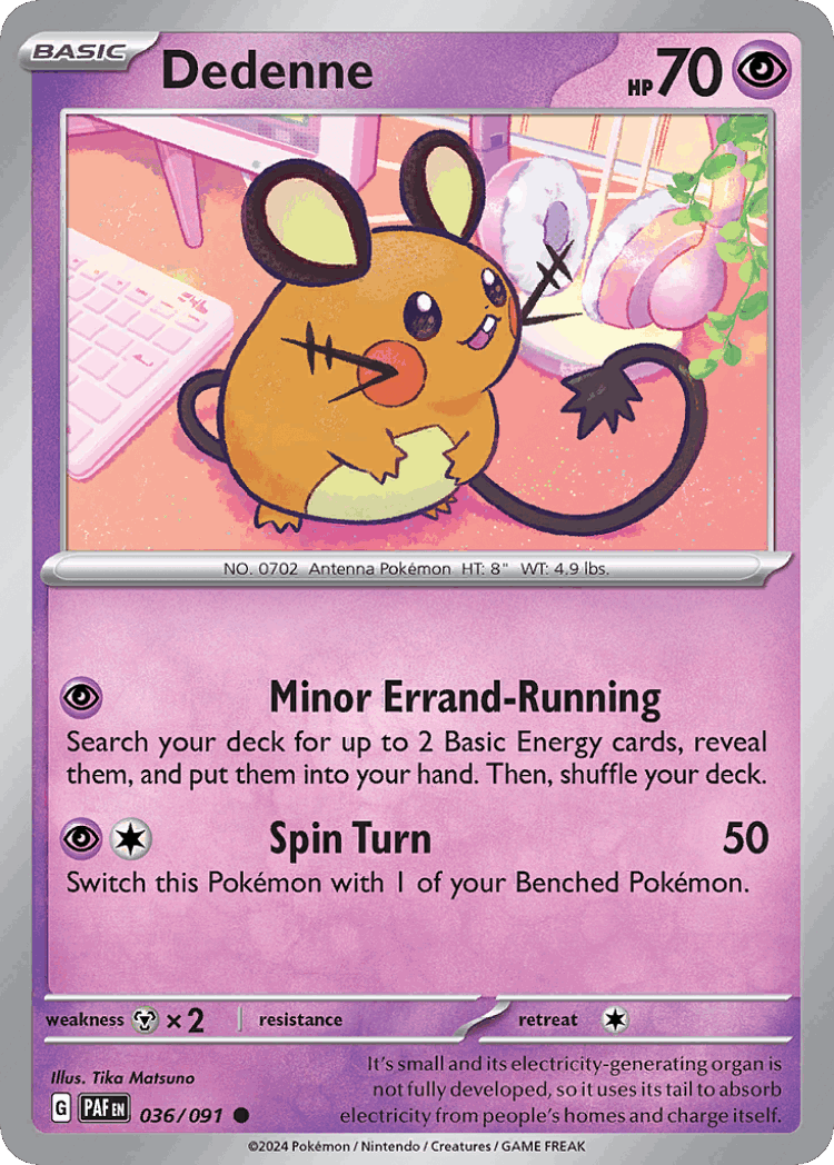 Dedenne #36 from Paldean Fates - Common - Illustrated by Tika Matsuno
