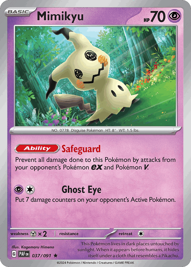 Mimikyu #37 from Paldean Fates - Rare - Illustrated by Kagemaru Himeno