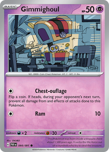 Gimmighoul #44 from Paldean Fates - Common - Illustrated by OKUBO