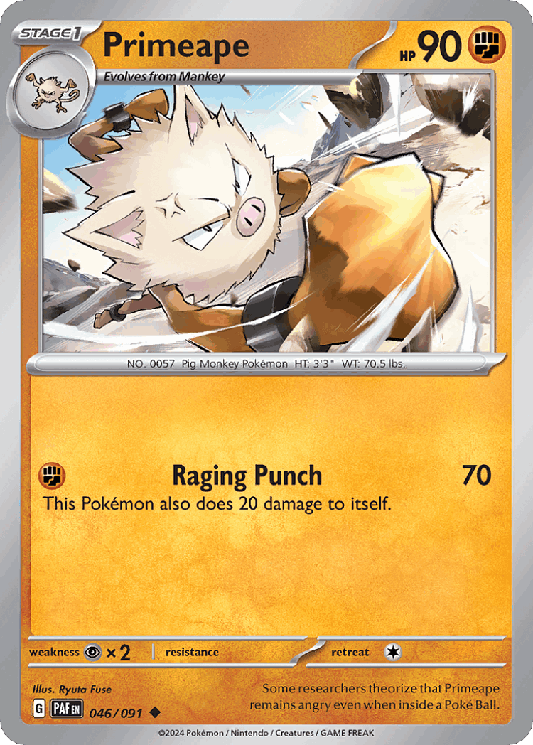 Primeape #46 from Paldean Fates - Uncommon - Illustrated by Ryuta Fuse