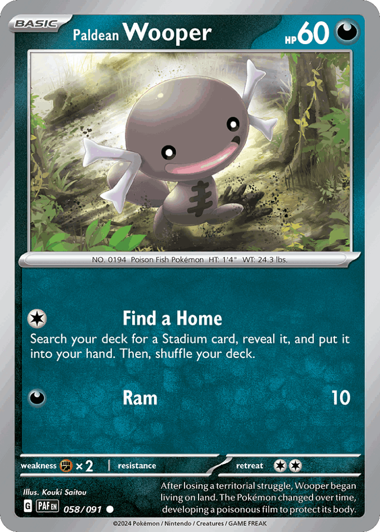 Paldean Wooper #58 from Paldean Fates - Common - Illustrated by Kouki Saitou