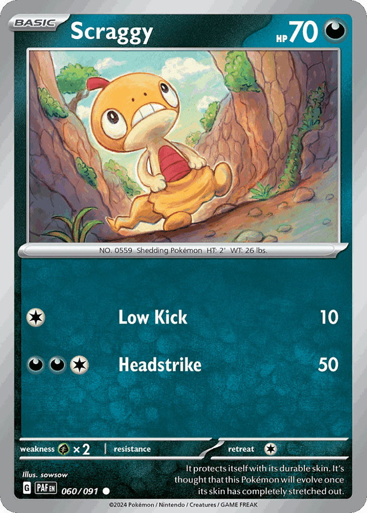 Scraggy #60 from Paldean Fates - Common - Illustrated by sowsow