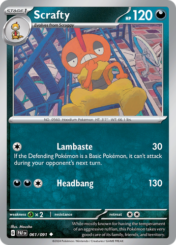 Scrafty #61 from Paldean Fates - Uncommon - Illustrated by Mousho