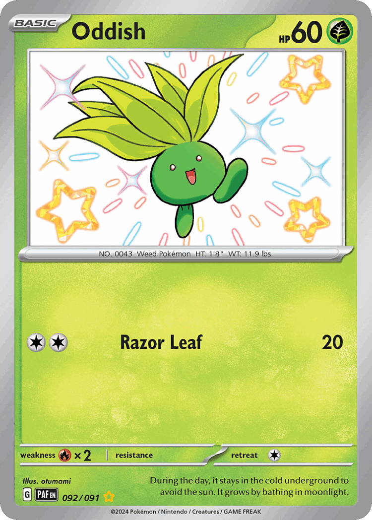 Oddish #92 from Paldean Fates - Shiny Rare - Illustrated by otumami