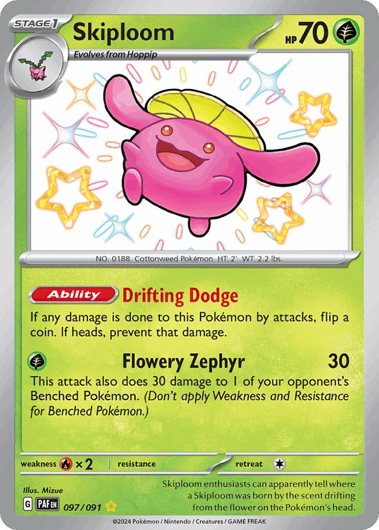 Skiploom #97 from Paldean Fates - Shiny Rare - Illustrated by Mizue