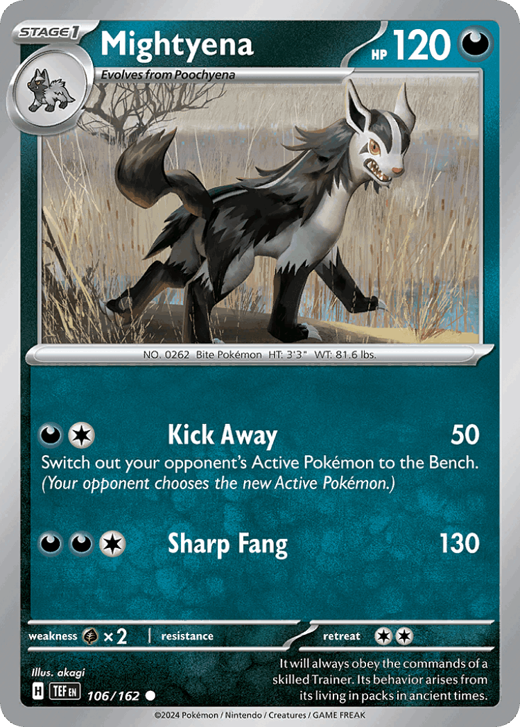 Mightyena #106 from Temporal Forces - Common - Illustrated by akagi