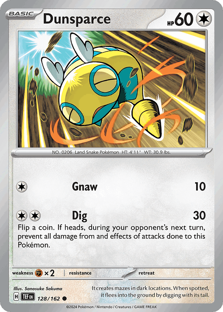 Dunsparce #128 from Temporal Forces - Common - Illustrated by Sanosuke Sakuma