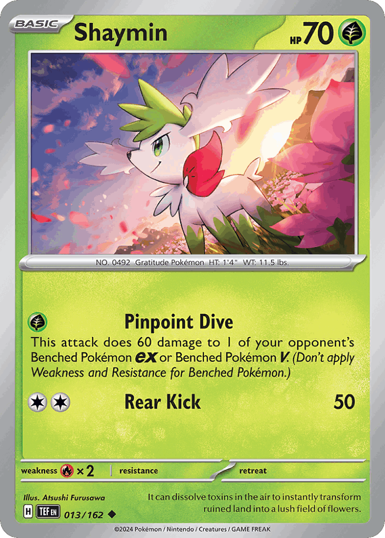 Shaymin #13 from Temporal Forces - Uncommon - Illustrated by Atsushi Furusawa