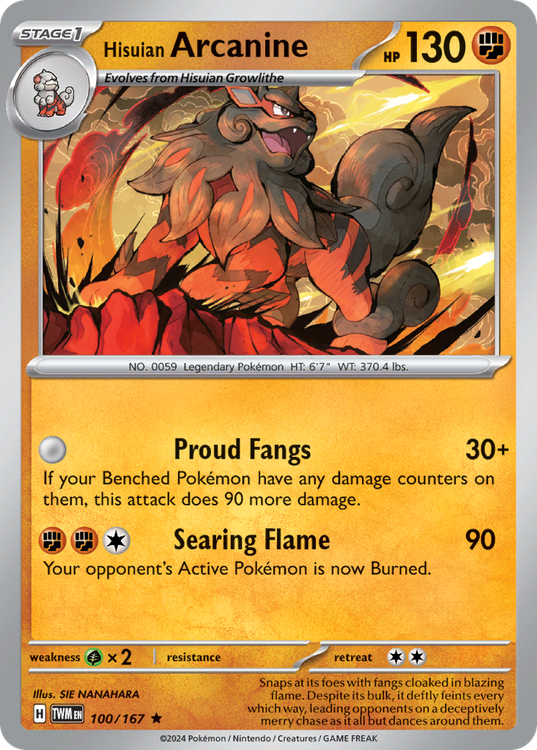 Hisuian Arcanine #100 from Twilight Masquerade - Rare - Illustrated by SIE NANAHARA