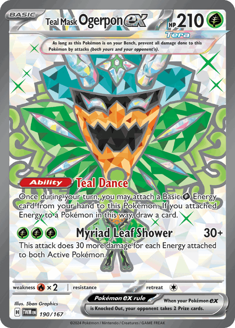 Teal Mask Ogerpon ex #190 from Twilight Masquerade - Ultra Rare - Illustrated by 5ban Graphics