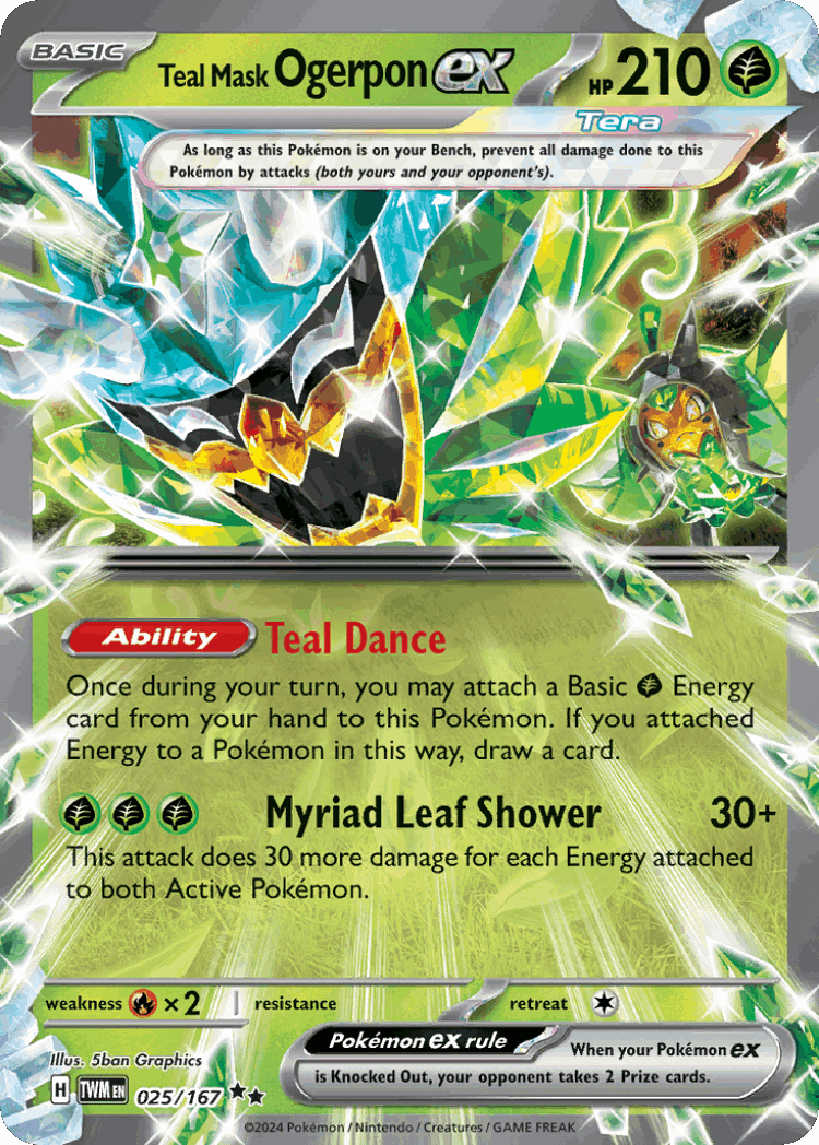 Teal Mask Ogerpon ex #25 from Twilight Masquerade - Double Rare - Illustrated by 5ban Graphics