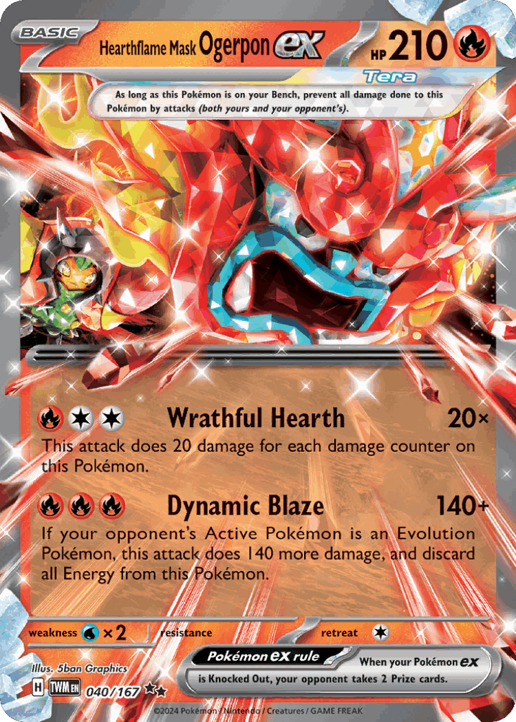 Hearthflame Mask Ogerpon ex #40 from Twilight Masquerade - Double Rare - Illustrated by 5ban Graphics