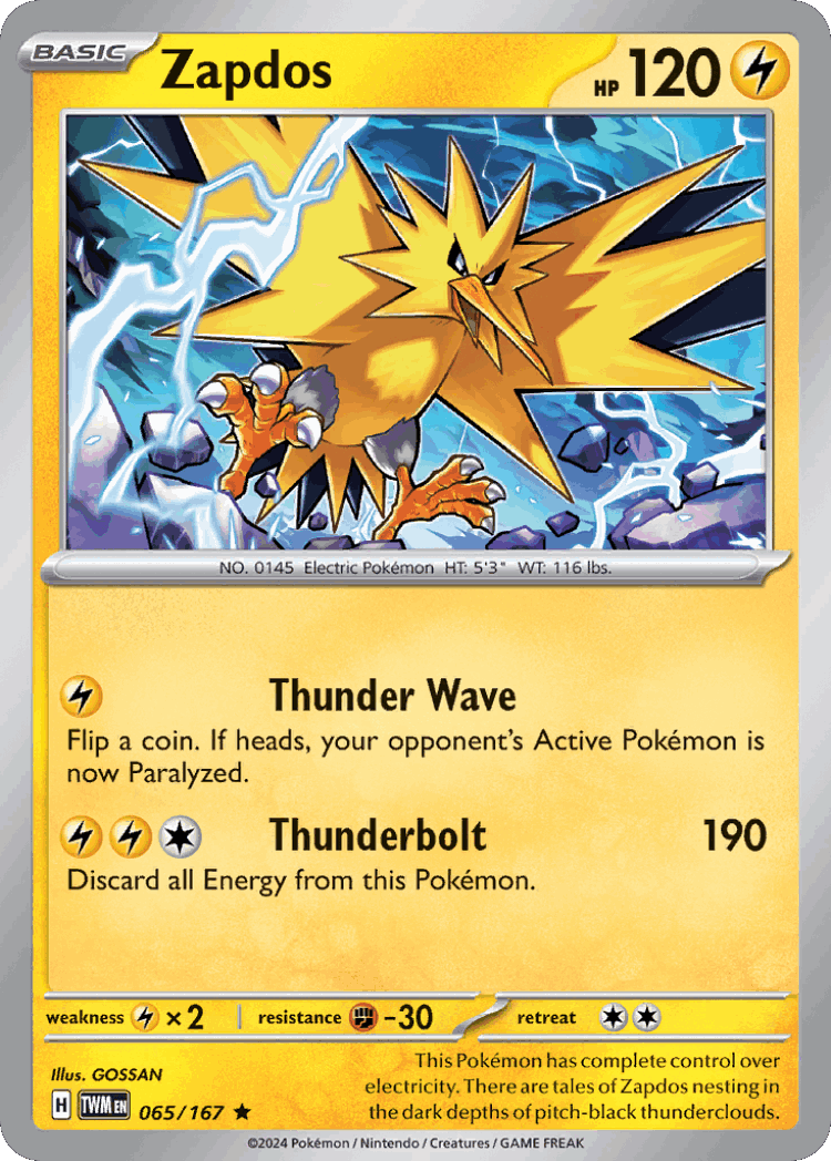 Zapdos #65 from Twilight Masquerade - Rare - Illustrated by GOSSAN
