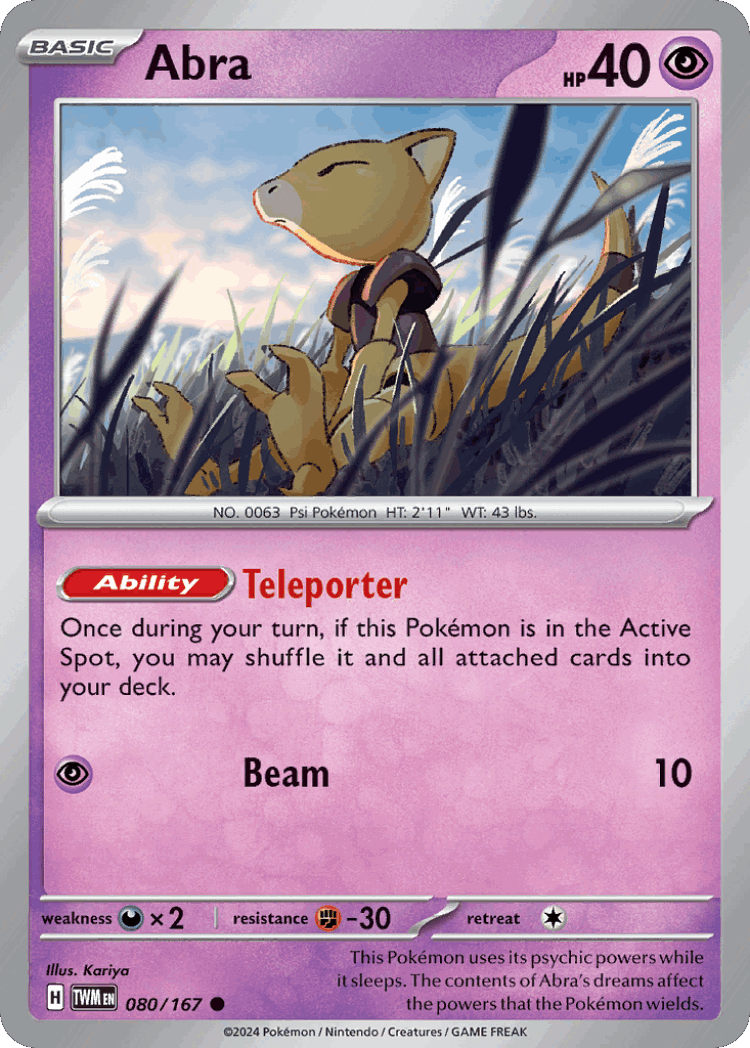 Abra #80 from Twilight Masquerade - Common - Illustrated by Kariya