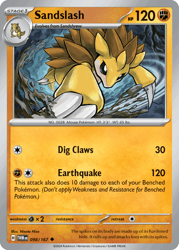 Sandslash #98 from Twilight Masquerade - Uncommon - Illustrated by Nisota Niso