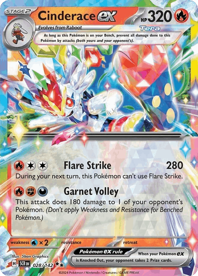 Cinderace ex #28 from Stellar Crown - Double Rare - Illustrated by 5ban Graphics