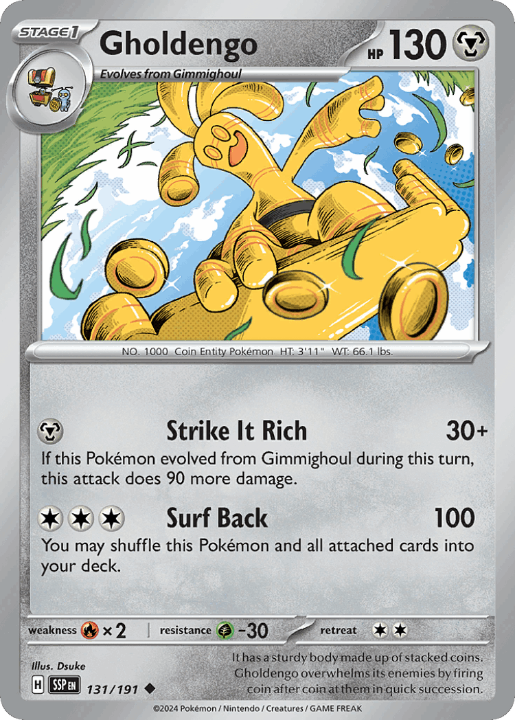 Gholdengo #131 from Surging Sparks - Uncommon - Illustrated by Dsuke