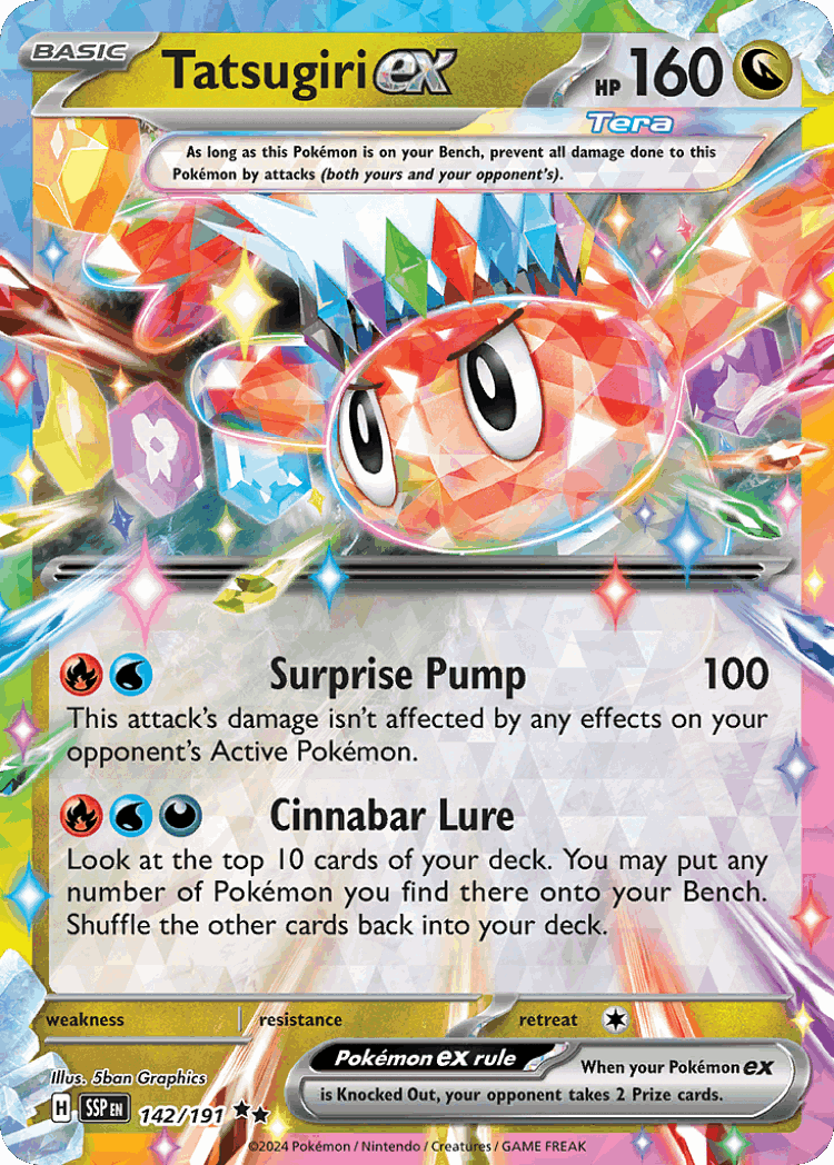 Tatsugiri ex #142 from Surging Sparks - Double Rare - Illustrated by 5ban Graphics