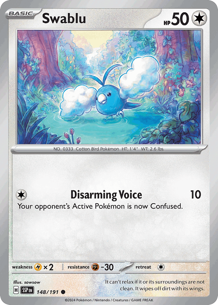 Swablu #148 from Surging Sparks - Common - Illustrated by sowsow