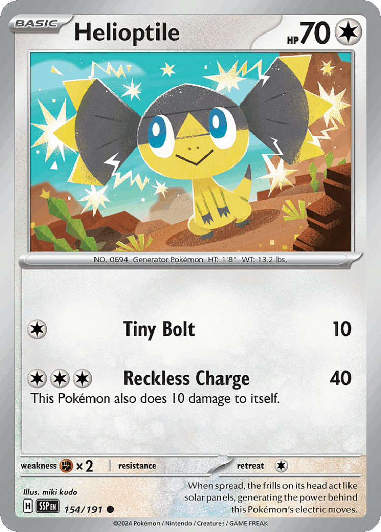 Helioptile #154 from Surging Sparks - Common - Illustrated by miki kudo