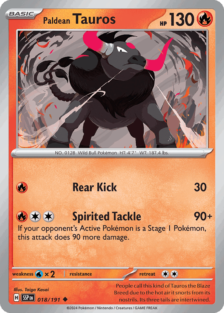 Paldean Tauros #18 from Surging Sparks - Uncommon - Illustrated by Taiga Kasai