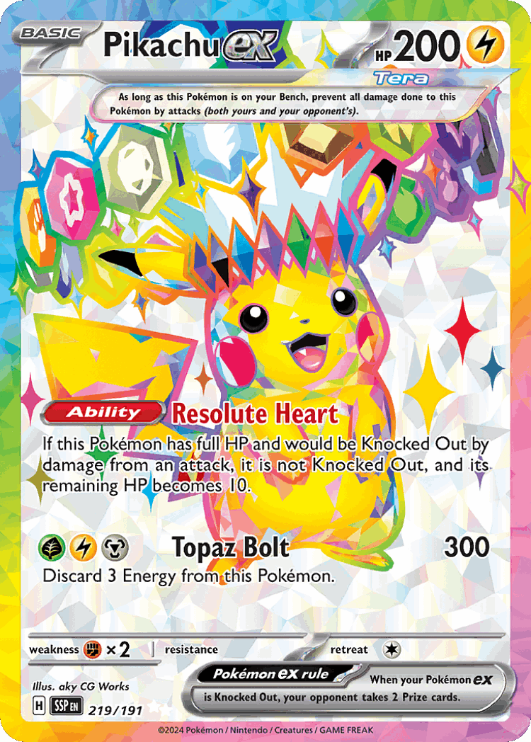 Pikachu ex #219 from Surging Sparks - Ultra Rare - Illustrated by aky CG Works
