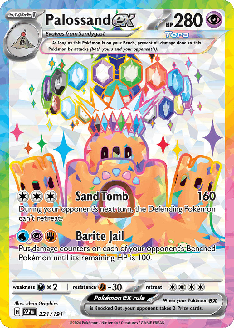 Palossand ex #221 from Surging Sparks - Ultra Rare - Illustrated by 5ban Graphics