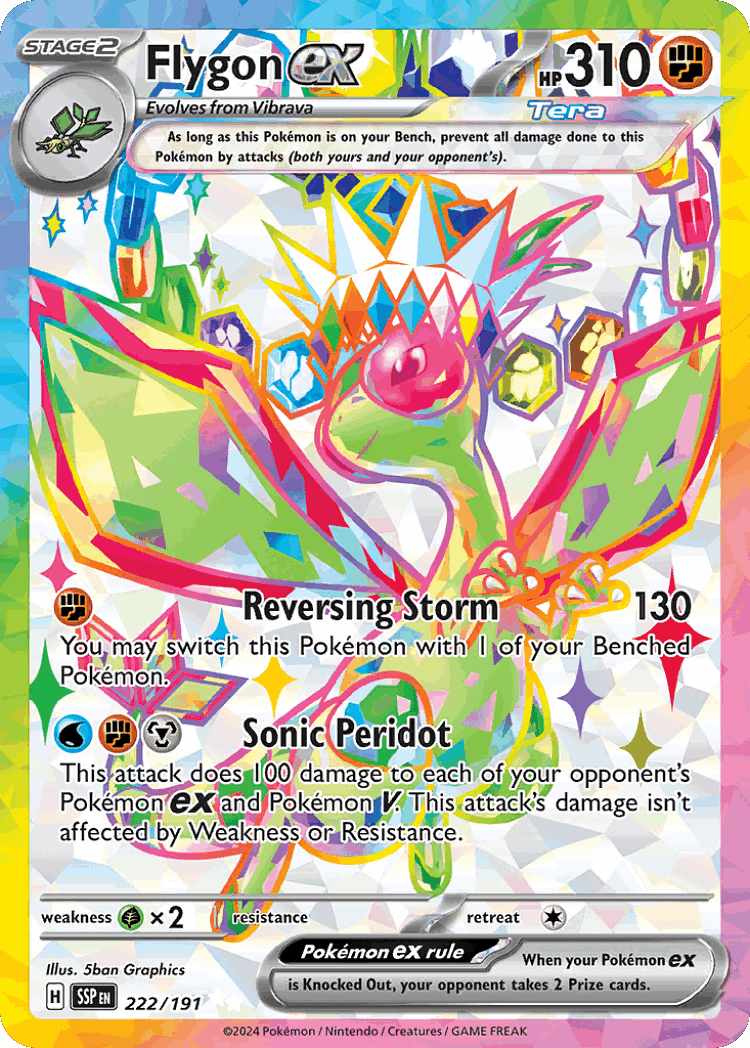 Flygon ex #222 from Surging Sparks - Ultra Rare - Illustrated by 5ban Graphics